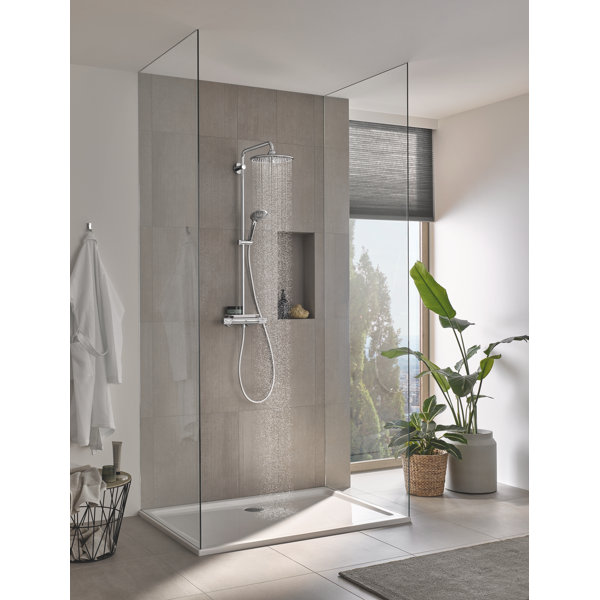GROHE Vitalio Joy 260 shower system with CoolTouch thermostat with tray